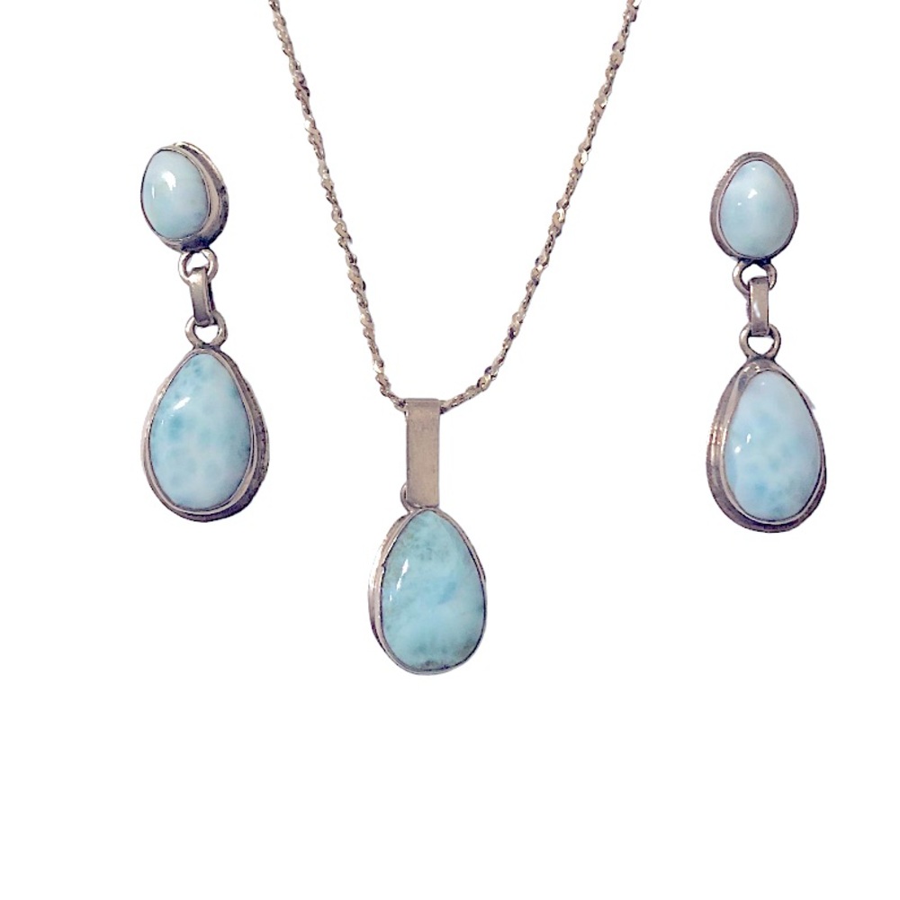 🩵 Sterling Silver Natural Larimar Set - Necklace and Earrings 🩵